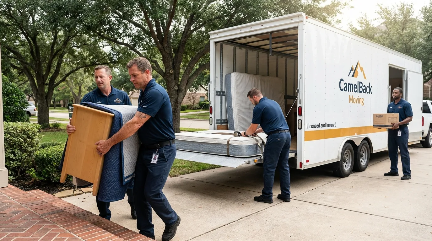 Crew loading residential truck for cross-state move from Culver City, CA